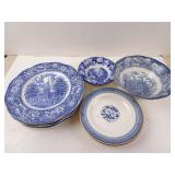 Lot of Vintage American Style Flow Blue Plates &