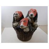 Vintage Beagles In A Basket Concrete Lawn Statue