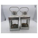 Set of Vintage 9" Metal Tea Light Lanterns -