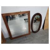 Wood Dresser Mirror 30.5"x36" & Oval Rose Etched