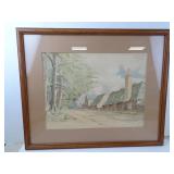 Framed Watercolor Scene Down A Road by Unknown -
