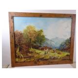 Framed Homestead Landscape Painting by C. Mathey
