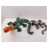 Mexican Glazed Terracotta Lizard Statues - 14" &