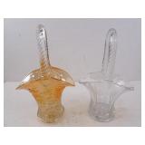 Lot of 2 Vintage Glass Baskets - Carnival & Clear