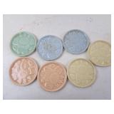 Set of 7 Vintage Small Ceramic Pastel Coasters