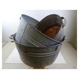 Lot of 3 Large Vintage Galvanized Steel Wash