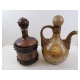 Lot of 2 Vintage Leather Coated Decanter Bottles