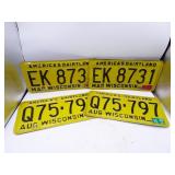Lot of 4 Vintage Wisconsin Yellow License Plates