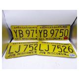 Lot of 4 Vintage Wisconsin Yellow License Plates