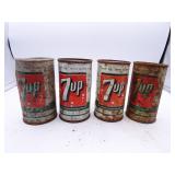 Lot of 4 Vintage 7-Up Flat Top Cans