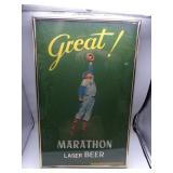 Framed Original 1940s Felt Marathon Beer Baseball