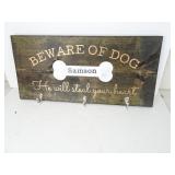 Painted Wooden Dog Sign with Hooks - 11x24