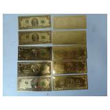 Ten Gold Plated Novelty $2 Notes
