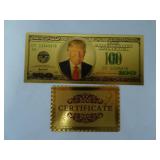 Gold Plated Novelty Donald Trump Bill with COA