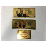 Two Gold Plated Novelty Donald Trump Bills with