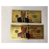 Two Gold Plated Novelty Donald Trump Bills