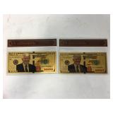 Two Gold Plated Novelty Donald Trump Bills