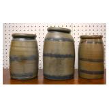 3 cobalt strip stone jars