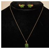 14K gold jade pendant & earrings