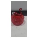 Jeanette red swan candy dish 5in