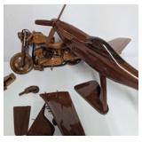 2 LARGE Wood Models Harley Style Motorcycle &