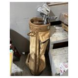 Older golf clubs and golf bag with golf balls in