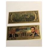 Trump-Vance elected gold foil bills