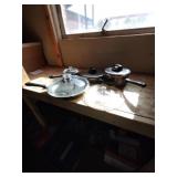 Group of T-Fal non-stick skillets, pans, and