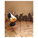 Group of iron cat hook, wooden coat hanger, cat