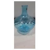 blue glass vase 8in tall