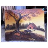 Autumn scene painting signed Janet Spencer 16x20