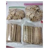 4 different wooden crafting shapes and sticks