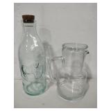 Bedside table water jug with glass and milk jug