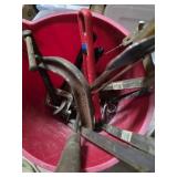 Clamps, saws , pipe wrench,  chisel and more in a
