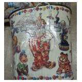 Large Vtg Sock Monkeys & Clown Circus Trash can