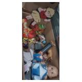 Rubber baby , wooden doll, kaleidoscope,  and