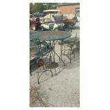 Outdoor metal high table with 2 chairs and