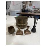 Vintage brass vessels and candlesticks