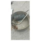 Galvanized bucket saw and chicken. Wire