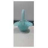Fenton blue hobnail basket 8in