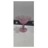 Fenton pink ruffled compote 5.5in tall