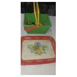 Kids picnic basket with China ware and tin tray