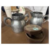 Vintage silver plate creamer and sugar, and a