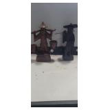 Carved Wood oriental men with buckets 10.5in tall