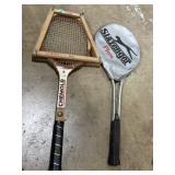 2 vintage tennis rackets wood and metal