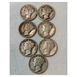7 Mercury dimes mixed year 7 Mercury dimes mixed year