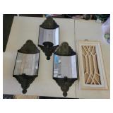 3 metal mirrored wall sconces & rope wall hanging 3 metal mirrored wall sconces & rope wall hanging