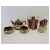Crock, salt/pepper shakers, tea for 2 set Crock, salt/pepper shakers, tea for 2 set