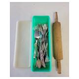 Vintage Tupperware celery container, silverware, Vintage Tupperware celery container, silverware,