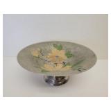 Vintage metal pedestal dish with an engraved Vintage metal pedestal dish with an engraved